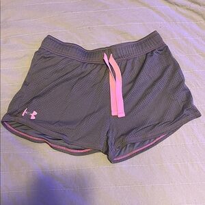 Under Armour Women's Gray Athletic Mesh Shorts with Pink Accents